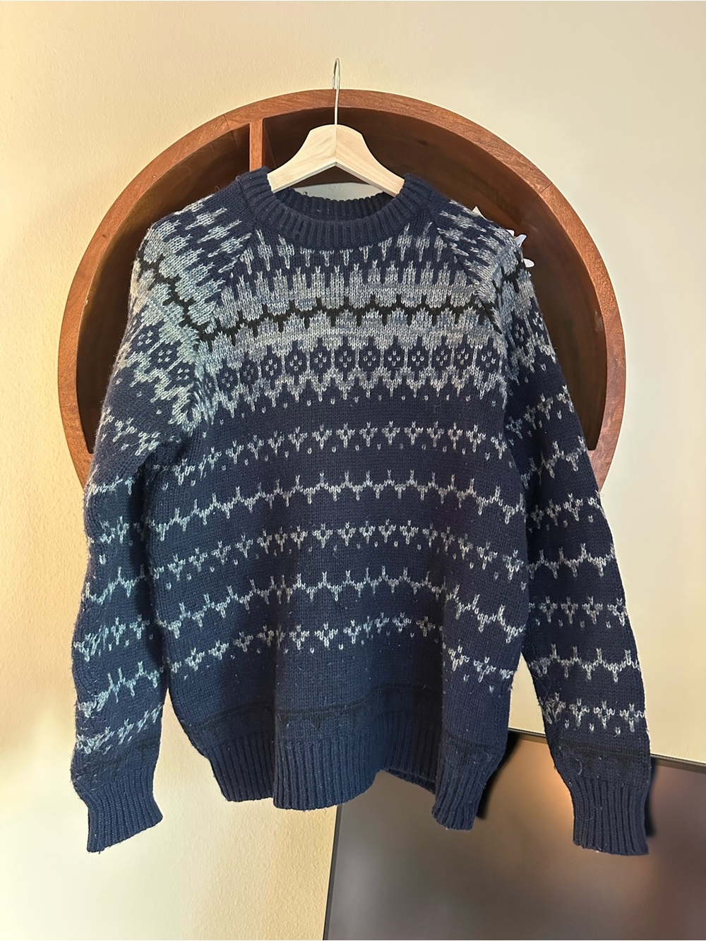 Men's Wool Navy Patterned Sweater - Classic Fair Isle